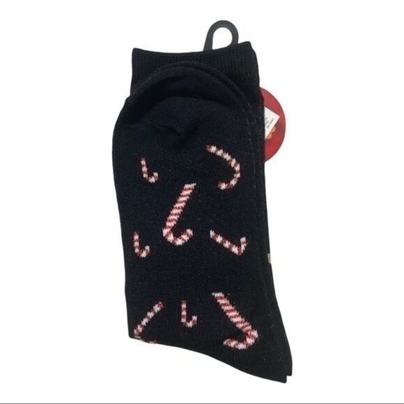 Holiday Socks Cat and Candy Cane Black Crew Length - Picture 3 of 5